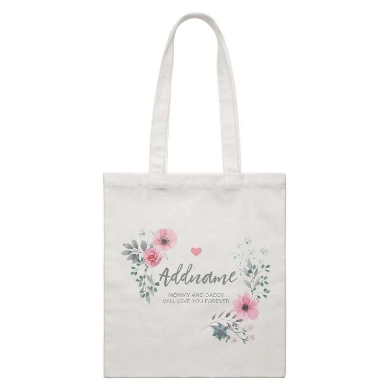 Watercolour Pink Flowers and Dark Wreath Personalizable with Name and Text White Canvas Bag Watercolour Pink Flowers and Dark Wreath Personalizable with Name and Text White Canvas Bag