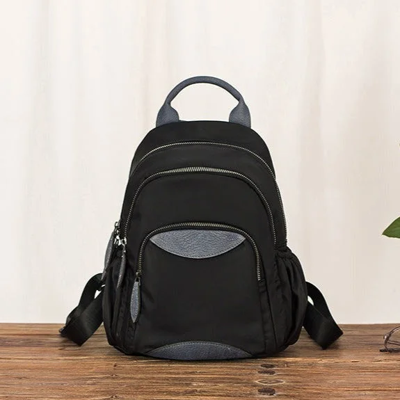 Women's Black Nylon Backpack Purse Small Rucksack For Women