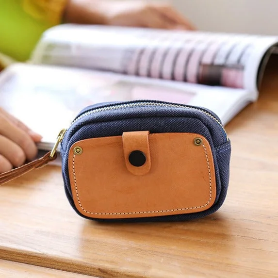 Women's Classic Coin and Card Purse Vintage Mini Wallet with Canvas and Leather