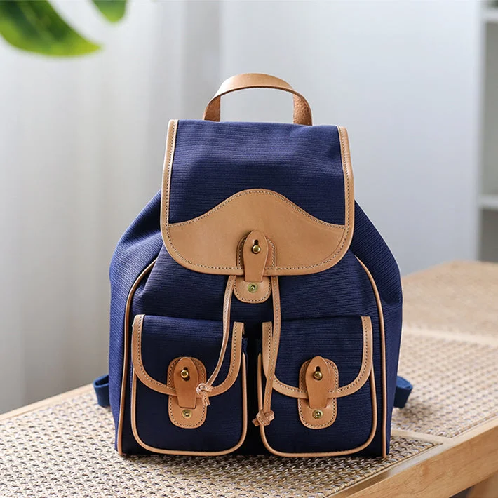 Women's Nylon Backpack Bag With Leather Accessories Small Rucksack For Women