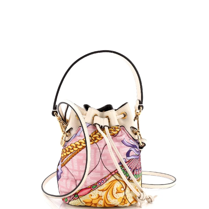 x Versace Fendace Mon Tresor Bucket Bag Quilted Printed Zucca Silk Mini