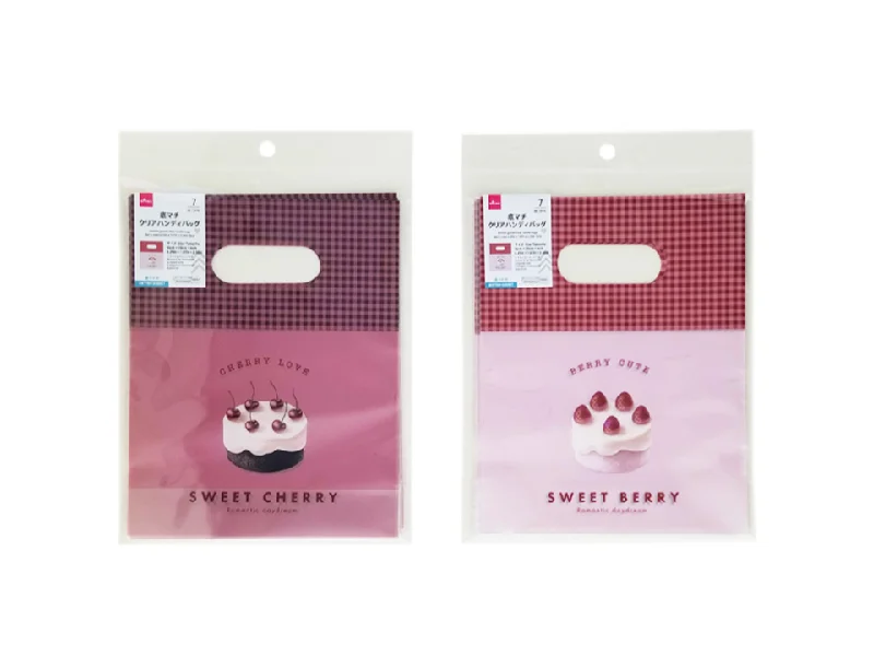 Bottom Gusset Clear Handle Bags Berry Cake 6.29in x 7.87in x 2.36in