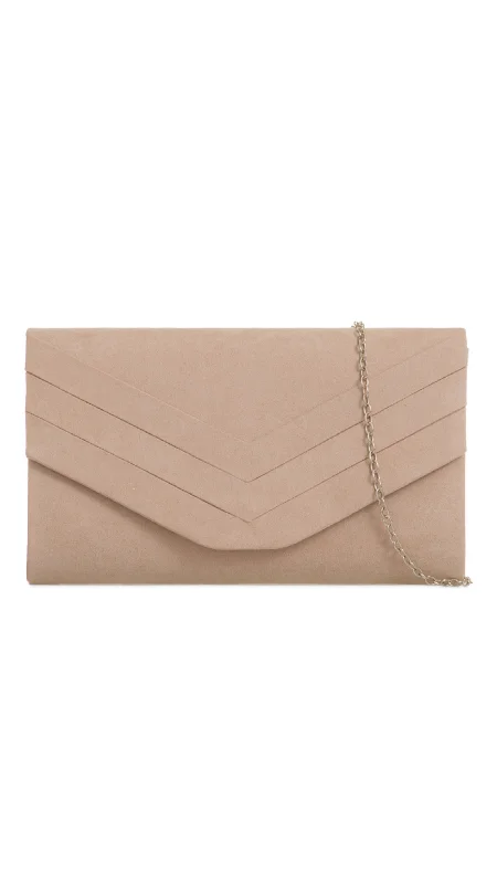 Two - tone clutch with a contrast color lining for added styleAria Clutch-Nude