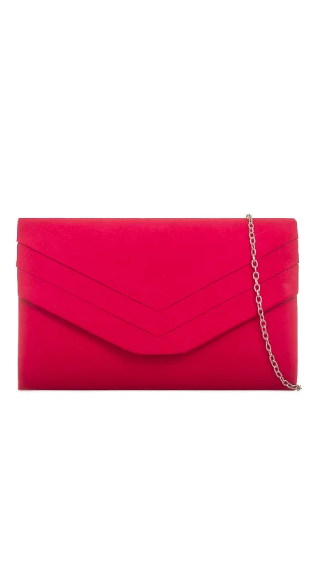 Leather evening bag with a gold - plated chain strap for a sophisticated lookAria Clutch-Red