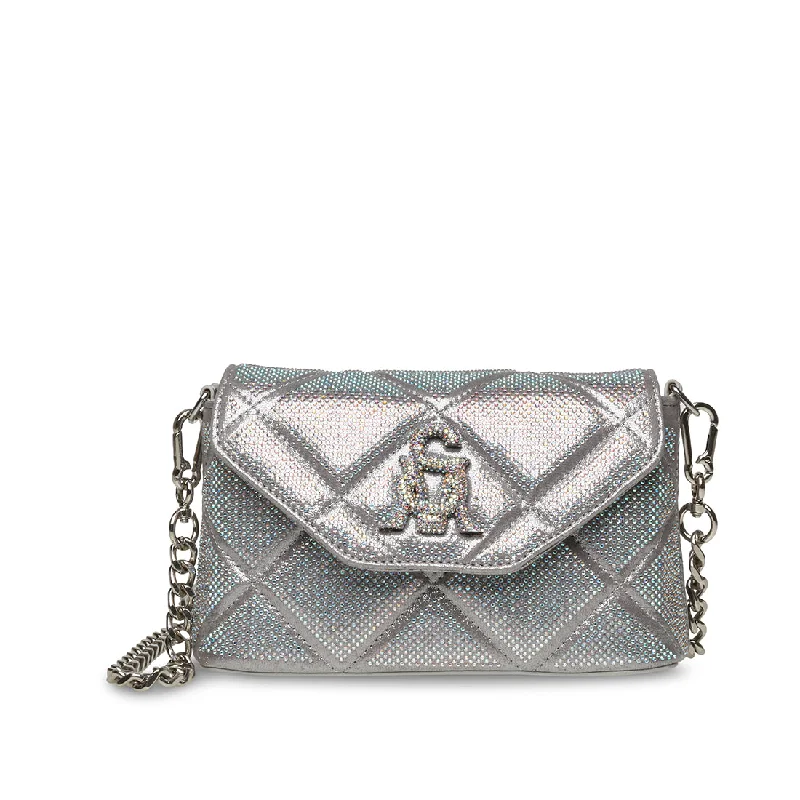 Leather evening bag with a gold - plated chain strap for a sophisticated lookBDIVINE SILVER Leather evening bag with a gold - plated chain strap for a sophisticated lookBDIVINE SILVER