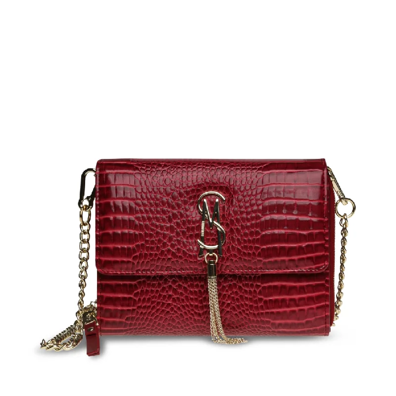 Laser - cut leather evening bag with an intricate patternBEXALT BURGUNDY