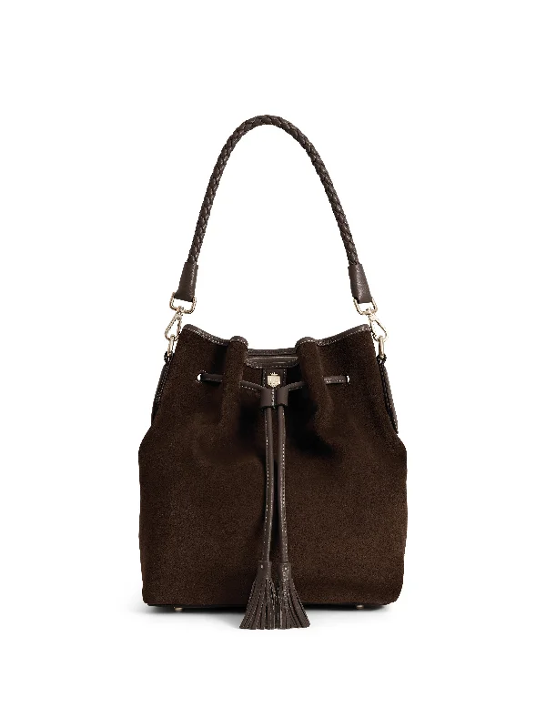 Convertible crossbody bag that can be worn as a shoulder bagBibury Bucket Bag - Chocolate Suede Convertible crossbody bag that can be worn as a shoulder bagBibury Bucket Bag - Chocolate Suede