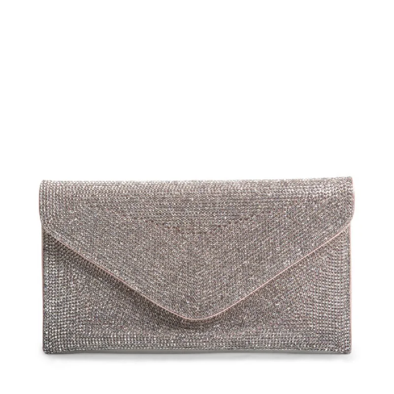 Velvet clutch with a tassel detail for a bohemian - chic styleBKOKO ROSE GOLD MULTI