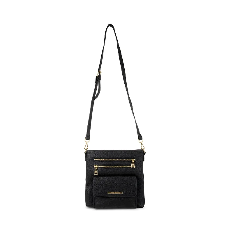 Vintage - style crossbody bag with a brass frame and leather strapsBLANAA BLACK