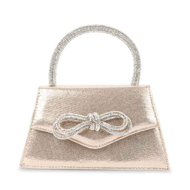 Two - tone clutch with a contrast color lining for added styleBMACHY GOLD