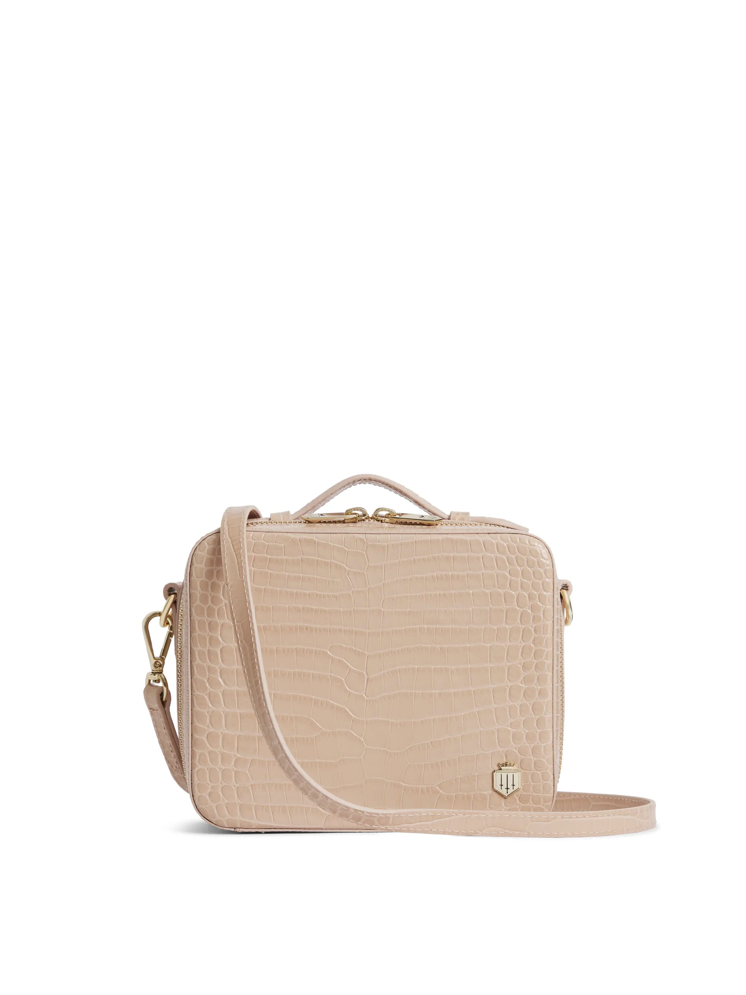 Women's leather crossbody bag with a tassel charm for a bohemian styleBuckingham - Blush Croc Print Leather Women's leather crossbody bag with a tassel charm for a bohemian styleBuckingham - Blush Croc Print Leather