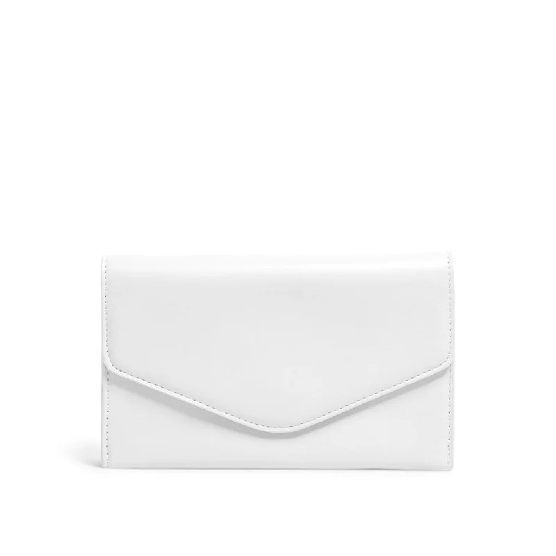 Sequined clutch in a metallic color for a party lookBWORLDLY WHITE