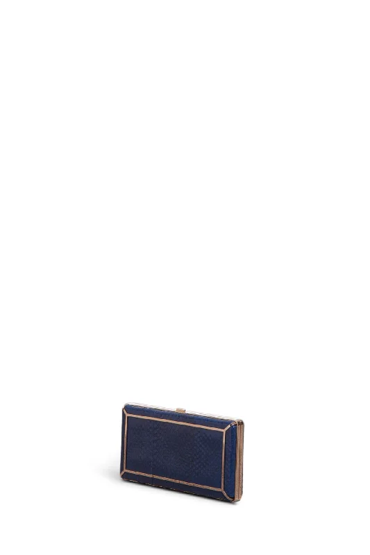 Clutch with a removable strap to be used as a hand - held or cross - bodyCallas Clutch in Navy Snakeskin Clutch with a removable strap to be used as a hand - held or cross - bodyCallas Clutch in Navy Snakeskin