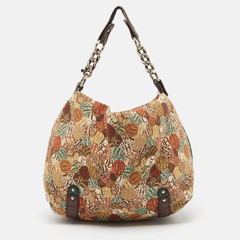 Carolina Herrera color Printed Canvas And Leather Chain Hobo