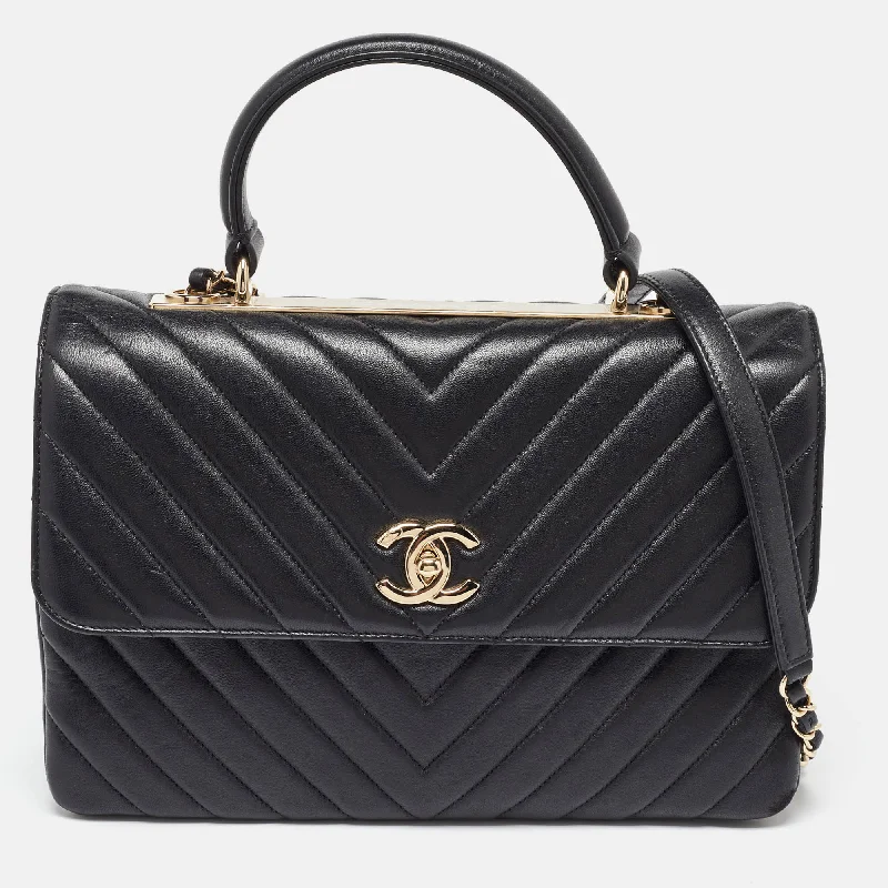 Chanel Black Chevron Leather Medium Trendy Cc Top Handle Bag