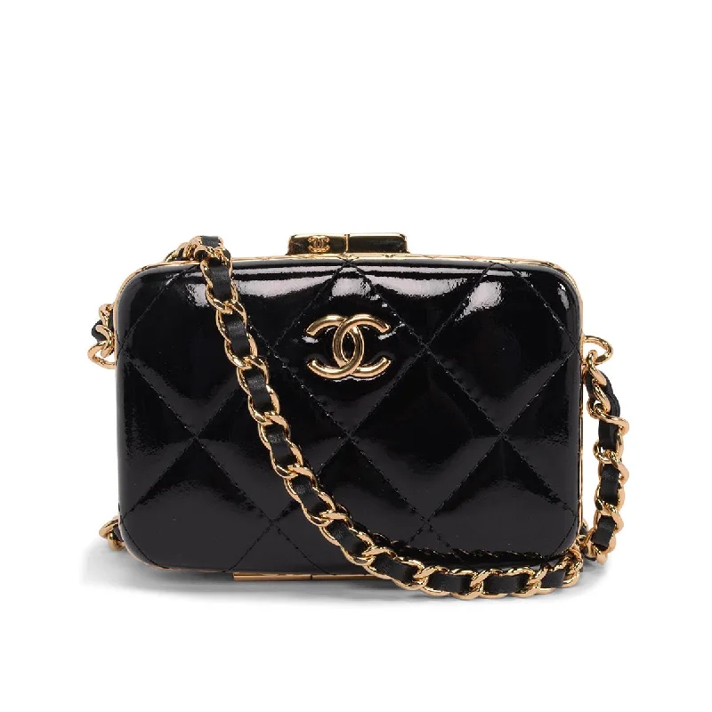 Miniature evening bag with a fold - over clasp for a compact optionChanel Black Glazed Goatskin Mini Box with Chain Miniature evening bag with a fold - over clasp for a compact optionChanel Black Glazed Goatskin Mini Box with Chain