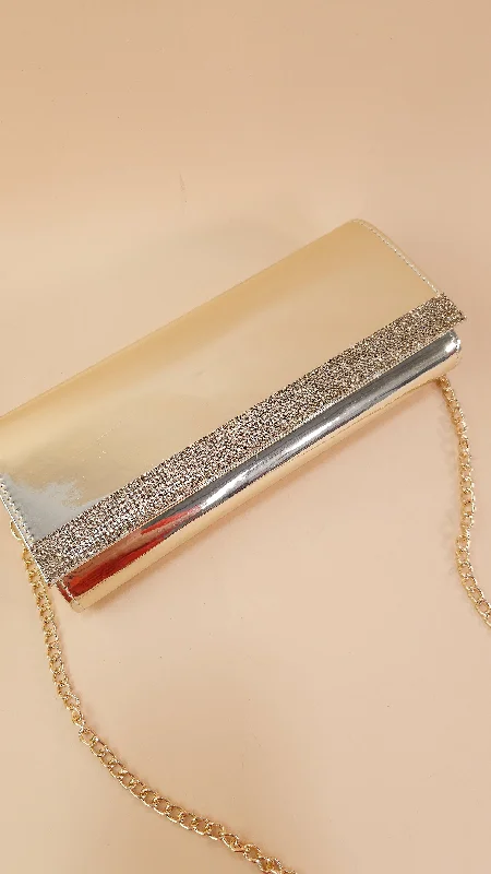 Women's satin clutch with a beaded flower accent for a glamorous eveningPreston Bag- Gold Crystals Women's satin clutch with a beaded flower accent for a glamorous eveningPreston Bag- Gold Crystals
