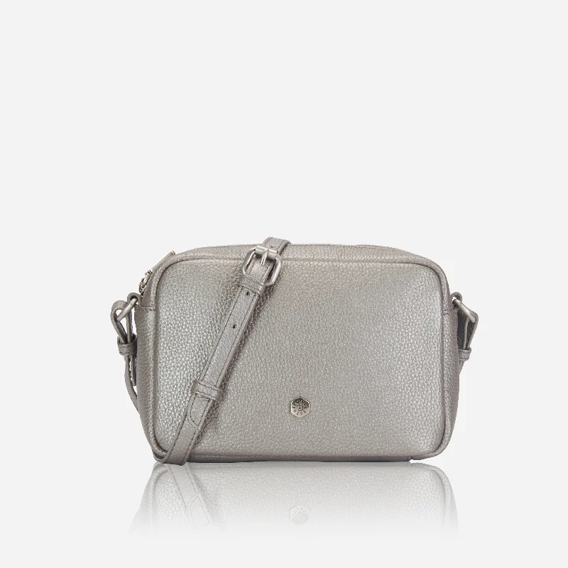 Vegan leather crossbody bag for eco - conscious consumersSmall Crossbody, Metallic Silver Vegan leather crossbody bag for eco - conscious consumersSmall Crossbody, Metallic Silver