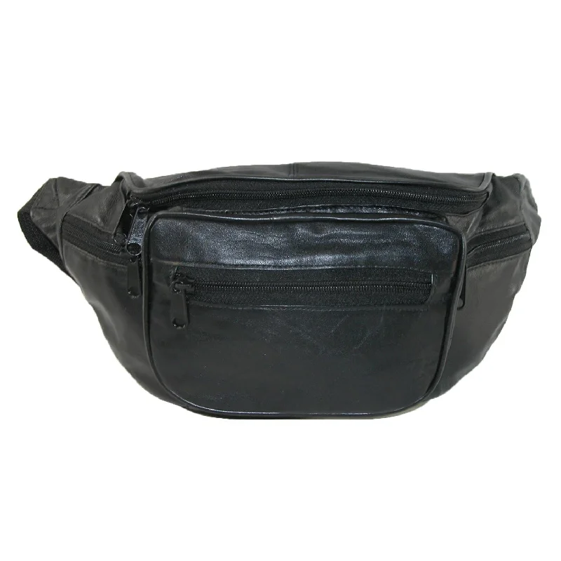CTM® Leather Multi Pocket Fanny Waist Pack