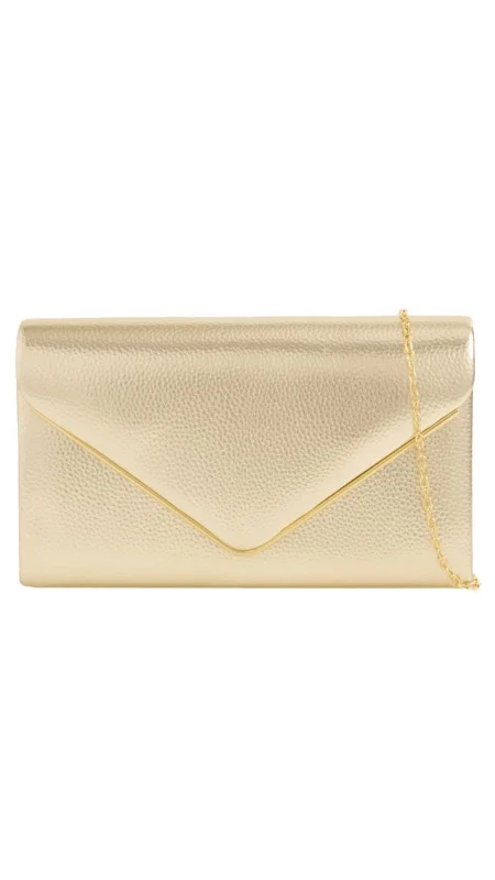 Two - tone clutch with a contrast color lining for added styleDonna Clutch- Gold