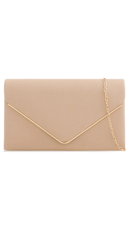 Leather evening bag with a gold - plated chain strap for a sophisticated lookDonna Clutch- Nude
