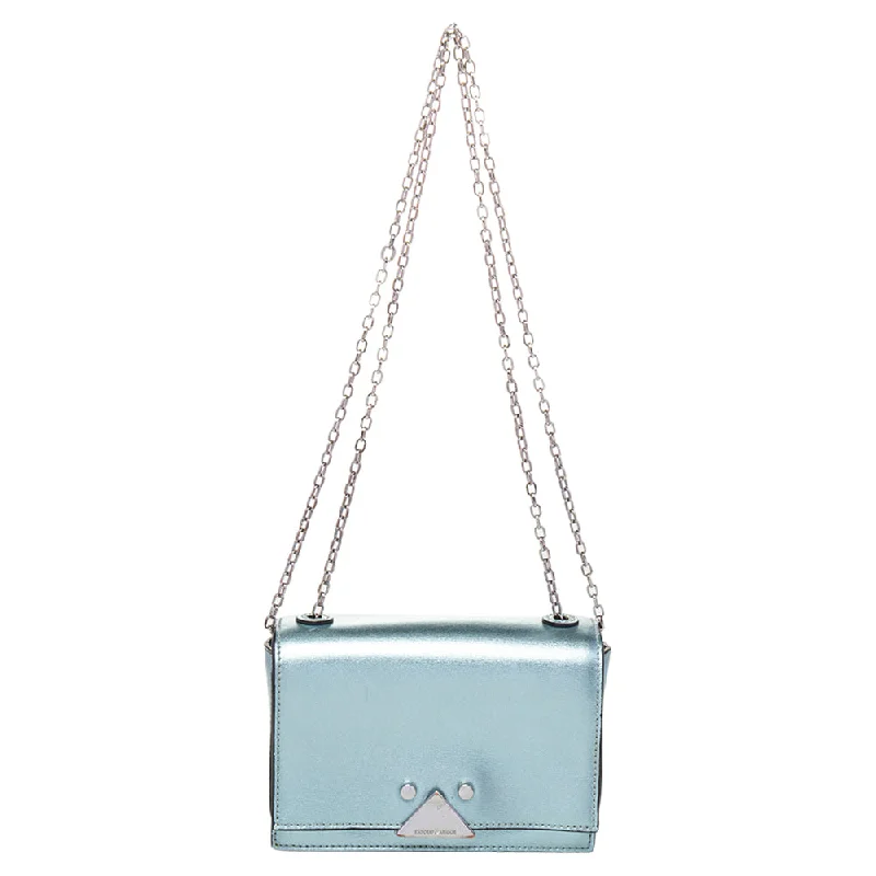 Emporio Armani Metallic Mint Leather Chain Shoulder Bag
