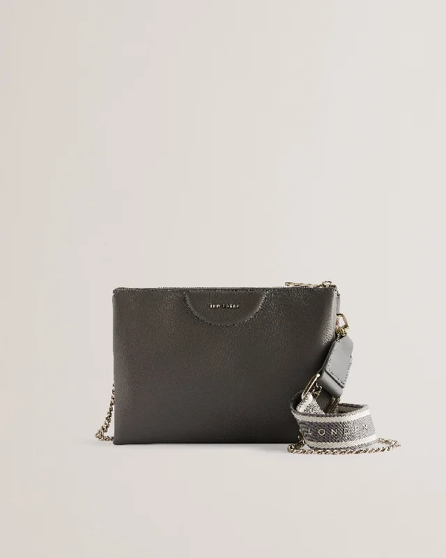 Canvas crossbody bag with a patchwork design for a casual and artsy feelEsille Webbing Crossbody Bag Mid-Grey Canvas crossbody bag with a patchwork design for a casual and artsy feelEsille Webbing Crossbody Bag Mid-Grey