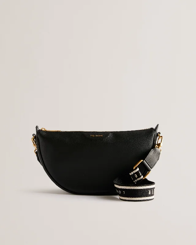 Vegan leather crossbody bag for eco - conscious consumersEssina Webbing Leather Half Moon Crossbody Bag Black Vegan leather crossbody bag for eco - conscious consumersEssina Webbing Leather Half Moon Crossbody Bag Black