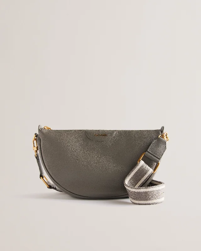Vegan leather crossbody bag for eco - conscious consumersEssina Webbing Leather Half Moon Crossbody Bag Mid-Grey Vegan leather crossbody bag for eco - conscious consumersEssina Webbing Leather Half Moon Crossbody Bag Mid-Grey