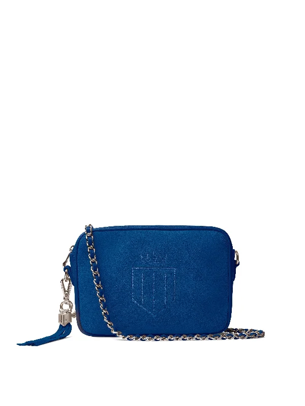 Silk crossbody bag with a delicate print for a feminine touchFinsbury - Porto Blue Suede