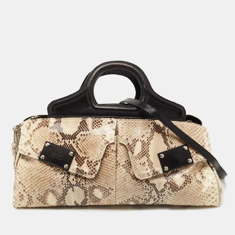 Gianfranco Ferre Beige/black Watersnake And Leather Charm Satchel