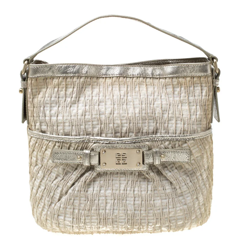 Givenchy  Shimmering Canvas And Leather Small Trim Hobo