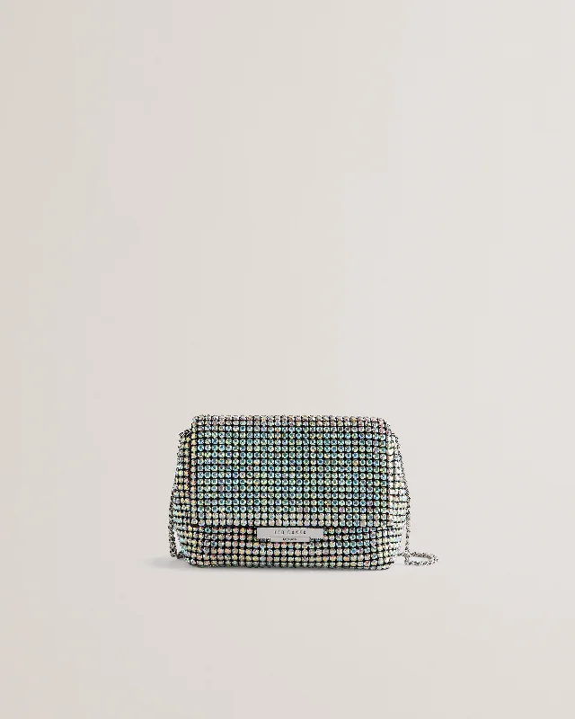 Crossbody bag with multiple compartments and pockets for organizationGliters Crystal Mini Crossbody Bag Silver Crossbody bag with multiple compartments and pockets for organizationGliters Crystal Mini Crossbody Bag Silver