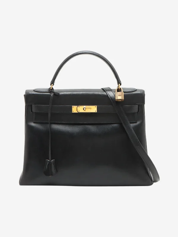 Black 1977 Kelly 32 bag in Box Calf leather
