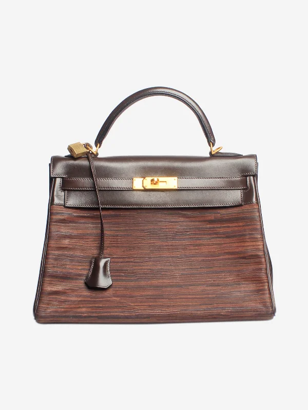 Brown 2004 Kelly 32 Vibrato leather bag