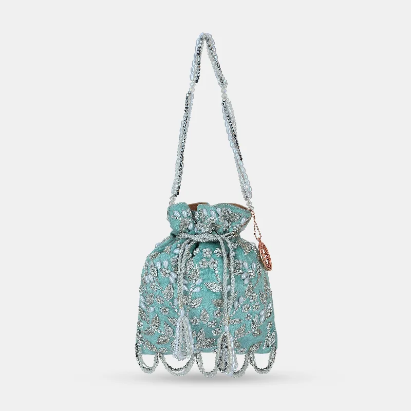 Clutch with a removable strap to be used as a hand - held or cross - bodyLavie Luxe Bead Silver Medium Women's Potli Rose Clutch with a removable strap to be used as a hand - held or cross - bodyLavie Luxe Bead Silver Medium Women's Potli Rose