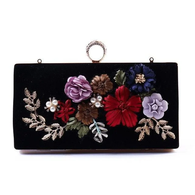 Clutch with a built - in mirror and compact for on - the - go touch - upsLuxy Moon Black Evening Clutch Bags Handmade Embroidery Flower Clutch with a built - in mirror and compact for on - the - go touch - upsLuxy Moon Black Evening Clutch Bags Handmade Embroidery Flower