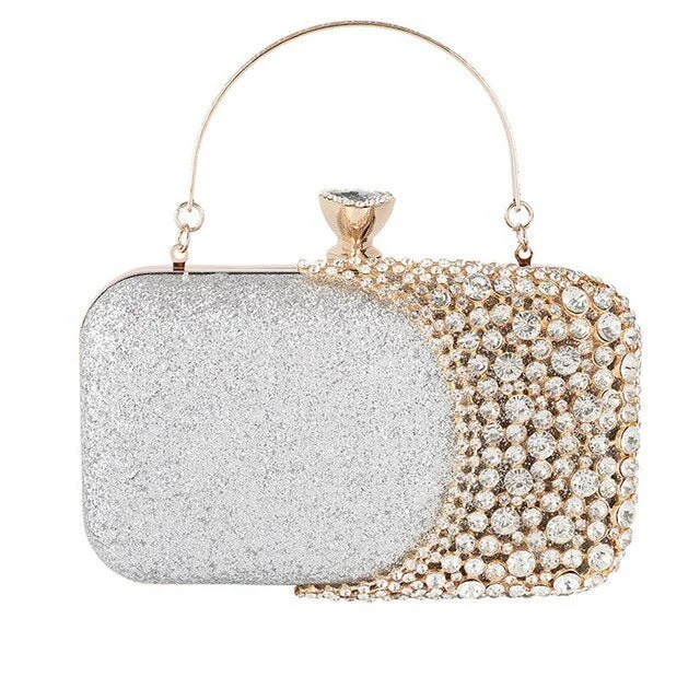 Leather evening bag with a gold - plated chain strap for a sophisticated lookLuxy Moon Bridal Clutch Bag Crystal Wedding Purse Leather evening bag with a gold - plated chain strap for a sophisticated lookLuxy Moon Bridal Clutch Bag Crystal Wedding Purse