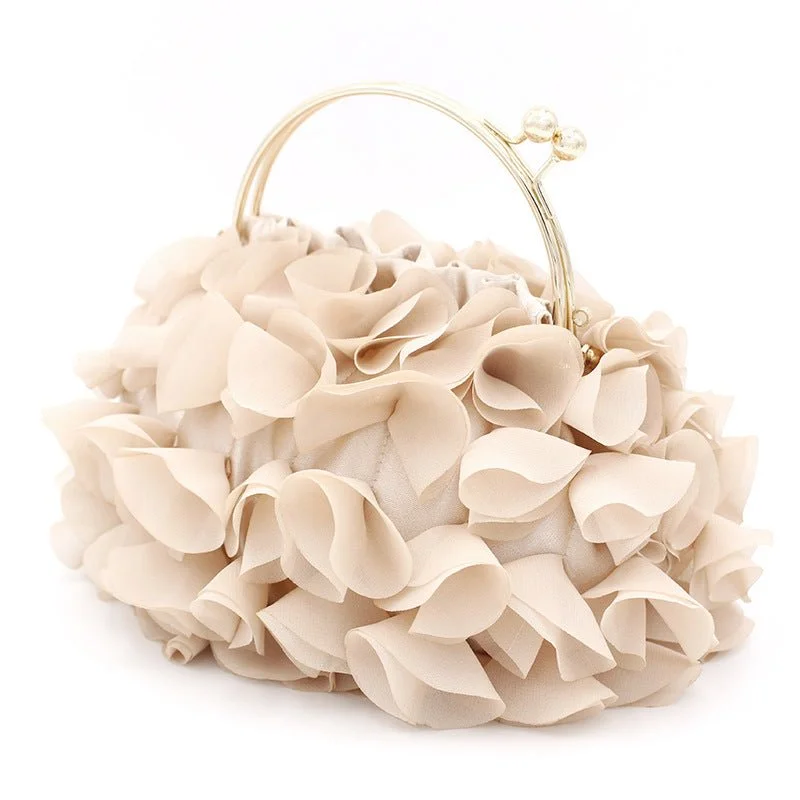 Two - tone clutch with a contrast color lining for added styleLuxy Moon Champagne Flower Evening Purses for Weddings or Party Two - tone clutch with a contrast color lining for added styleLuxy Moon Champagne Flower Evening Purses for Weddings or Party