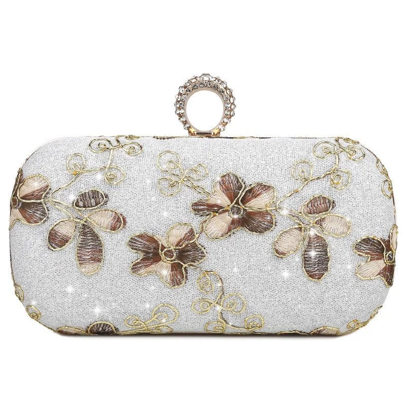 Metallic leather evening bag with a textured finishLuxy Moon Exquisite Flower Embroidery Flash Evening Clutch