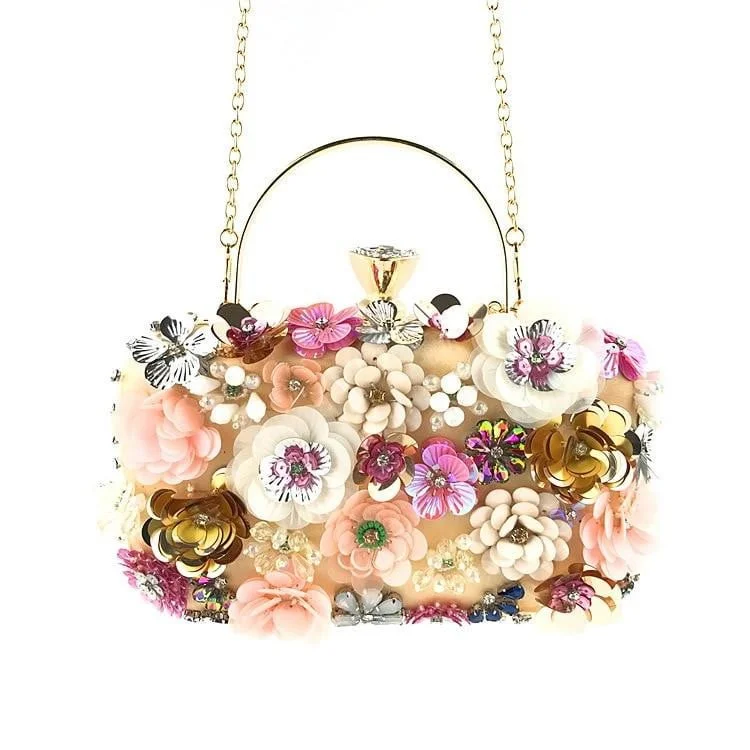 Metallic leather evening bag with a textured finishLuxy Moon Flower Evening Bags Wedding Party Clutches