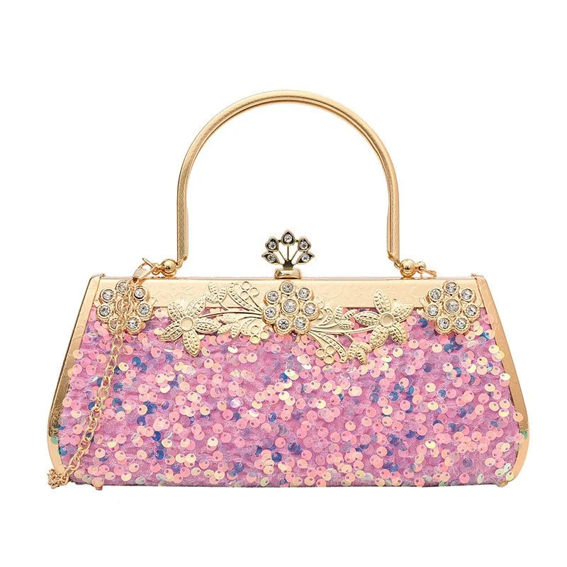 Leather evening bag with a gold - plated chain strap for a sophisticated lookLuxy Moon Sequined Banquet Evening Bag with Handle Leather evening bag with a gold - plated chain strap for a sophisticated lookLuxy Moon Sequined Banquet Evening Bag with Handle