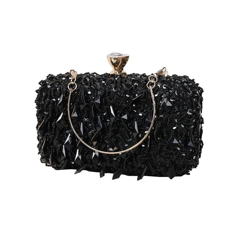 Leather evening bag with a gold - plated chain strap for a sophisticated lookLuxy Moon Square Exquisite Beaded Sequin Evening Clutch Leather evening bag with a gold - plated chain strap for a sophisticated lookLuxy Moon Square Exquisite Beaded Sequin Evening Clutch