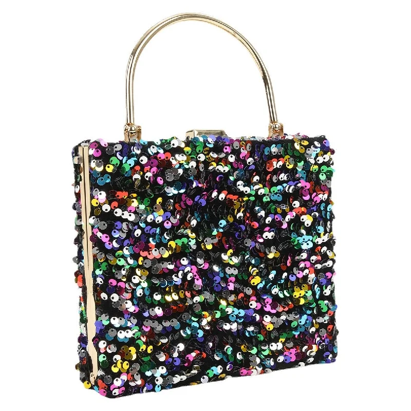 Two - tone clutch with a contrast color lining for added styleLuxy Moon Women Square Sequined Evening Clutch Bag Two - tone clutch with a contrast color lining for added styleLuxy Moon Women Square Sequined Evening Clutch Bag