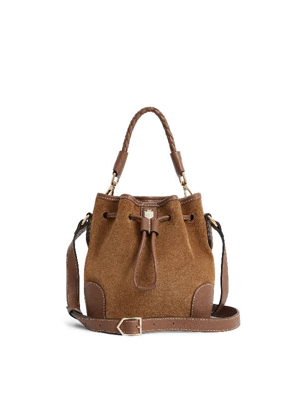 Color - blocked crossbody bag with bold hues for a fashion statementMini Bibury Bucket Bag - Tan Suede