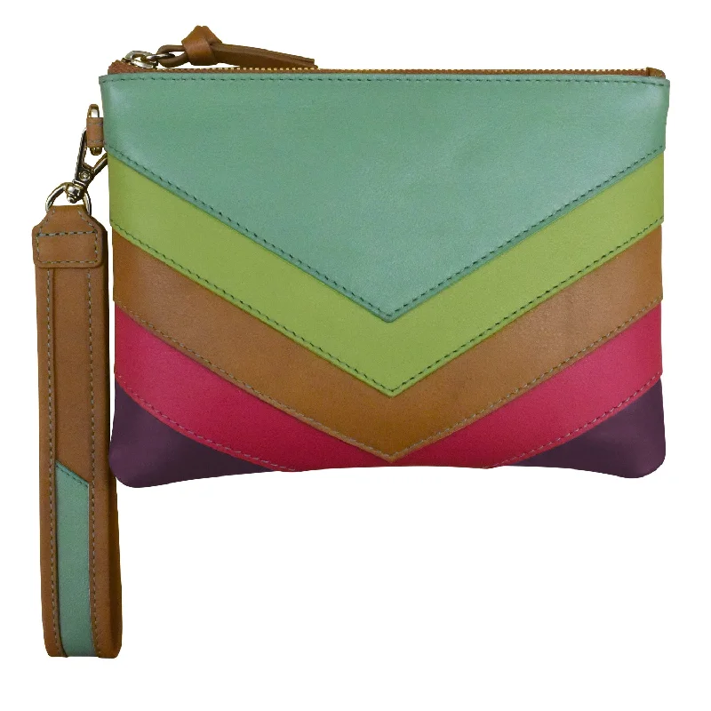 Patent leather clutch with a modern, minimalist designMulti Color Top Zip Wristlet
