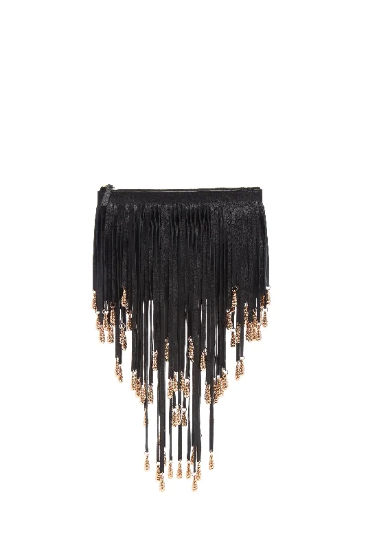 Crystal - encrusted clutch for a red - carpet eventNeith Fringe Pouch in Black Nappa Leather Crystal - encrusted clutch for a red - carpet eventNeith Fringe Pouch in Black Nappa Leather