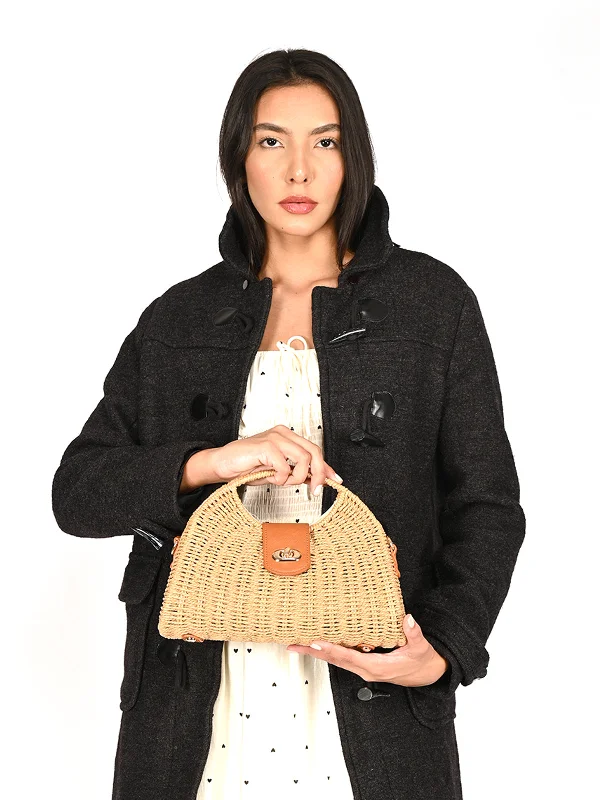 Sequined clutch in a metallic color for a party lookOdette Beige Textured Jute Evening Clutch For Women
