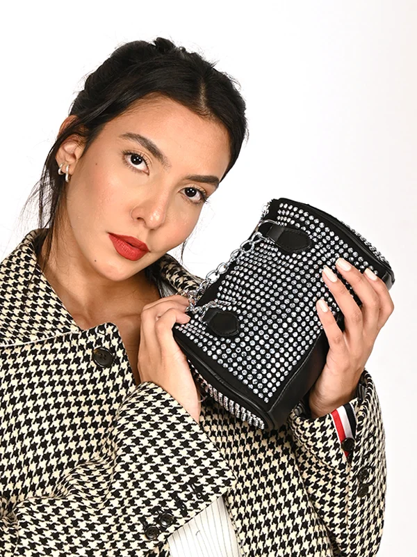 Patent leather clutch with a modern, minimalist designOdette Black Embellished Clutch For Women Patent leather clutch with a modern, minimalist designOdette Black Embellished Clutch For Women