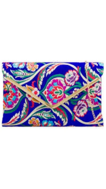 Laser - cut leather evening bag with an intricate patternOriental Clutch- Blue